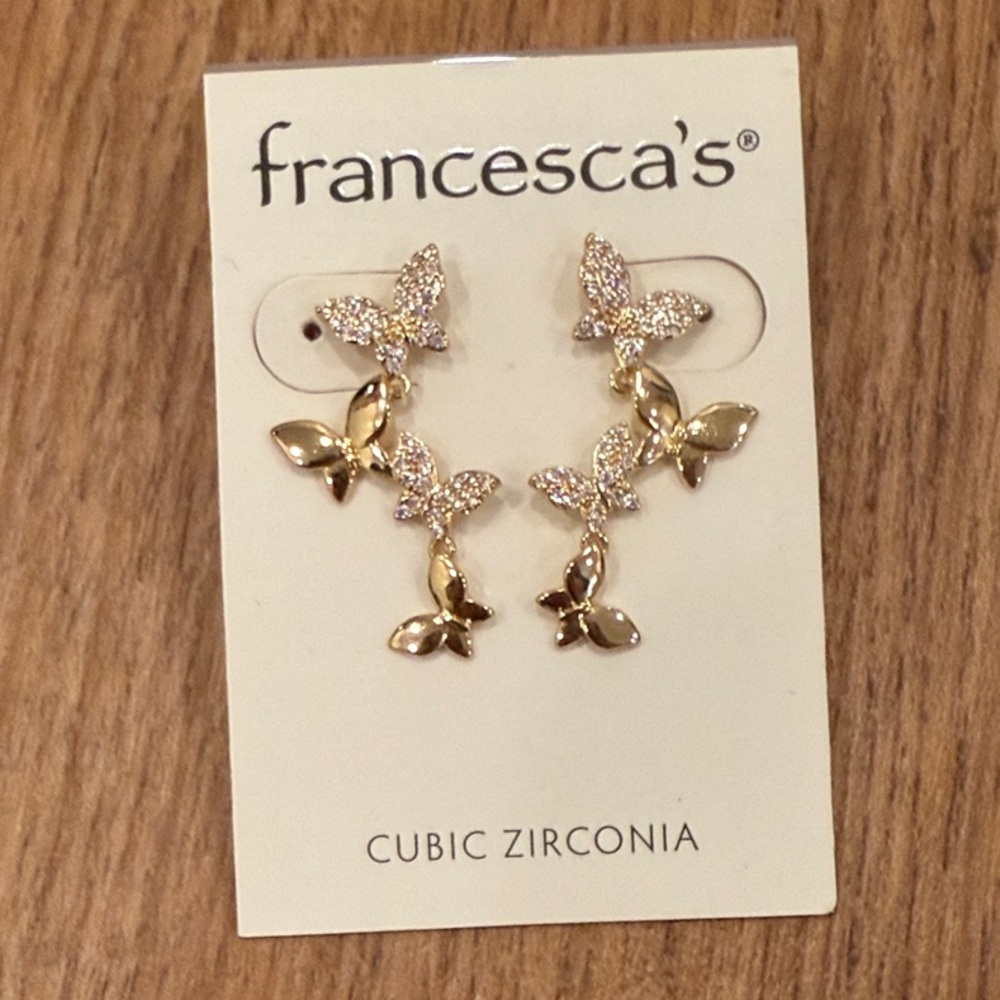Francesca's Gold Butterfly Earrings with Cubic Zirconia